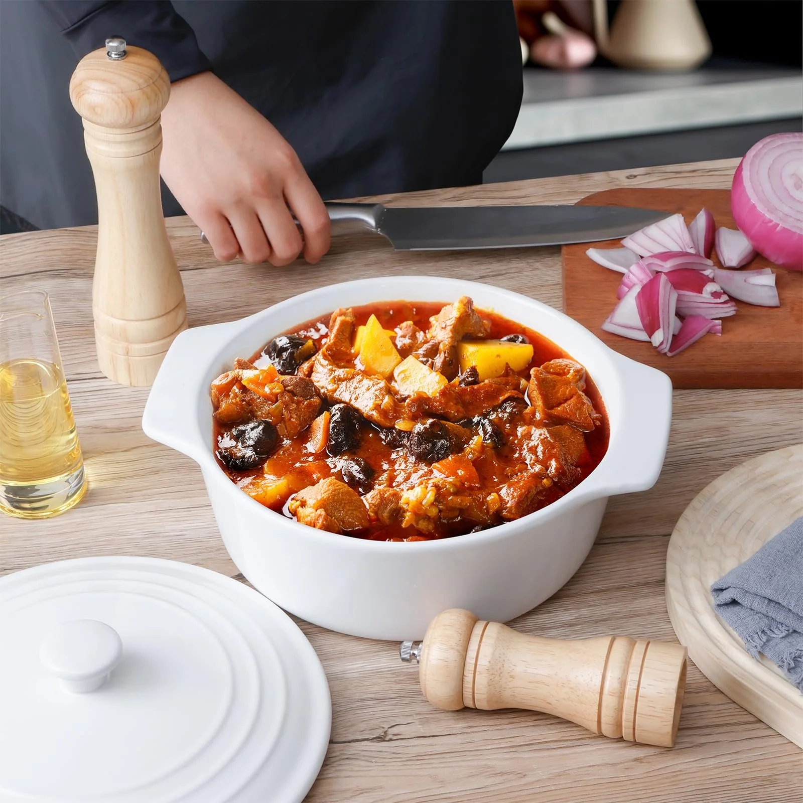 Гусятниця для запікання NUTRIUPS кругла керамічна з кришкою 23 см біла, фото №6