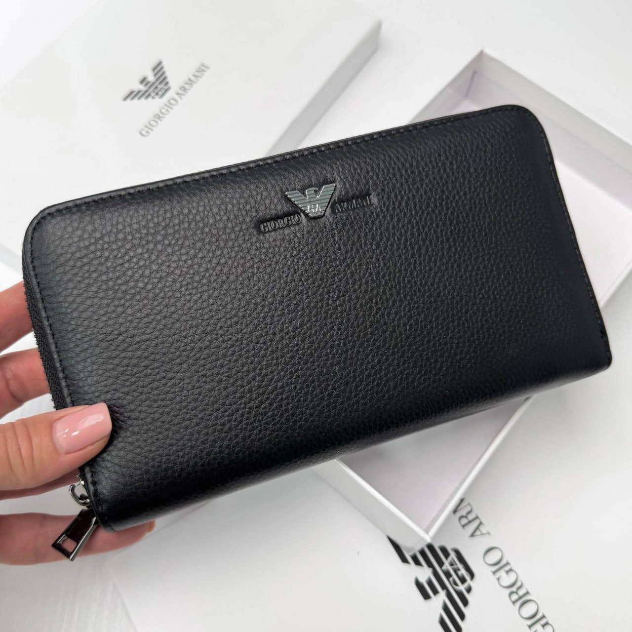 Чоловічий шкіряний гаманець на блискавці Giorgio Armani клатч на замку армані, фото №5