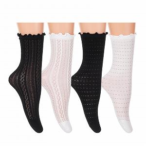 Носки с рюшами Белый/Черный, 4 пары - Фото 1