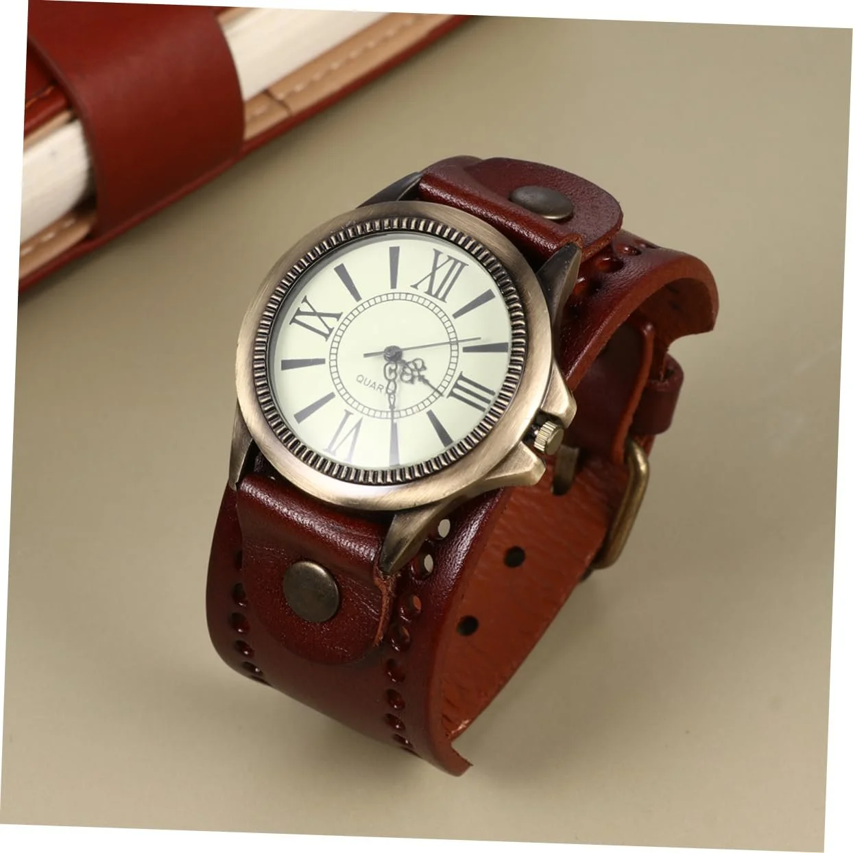 Часы мужские минималистичные VALICLUD Ремешок кожаный Светлый кофе, фото №6