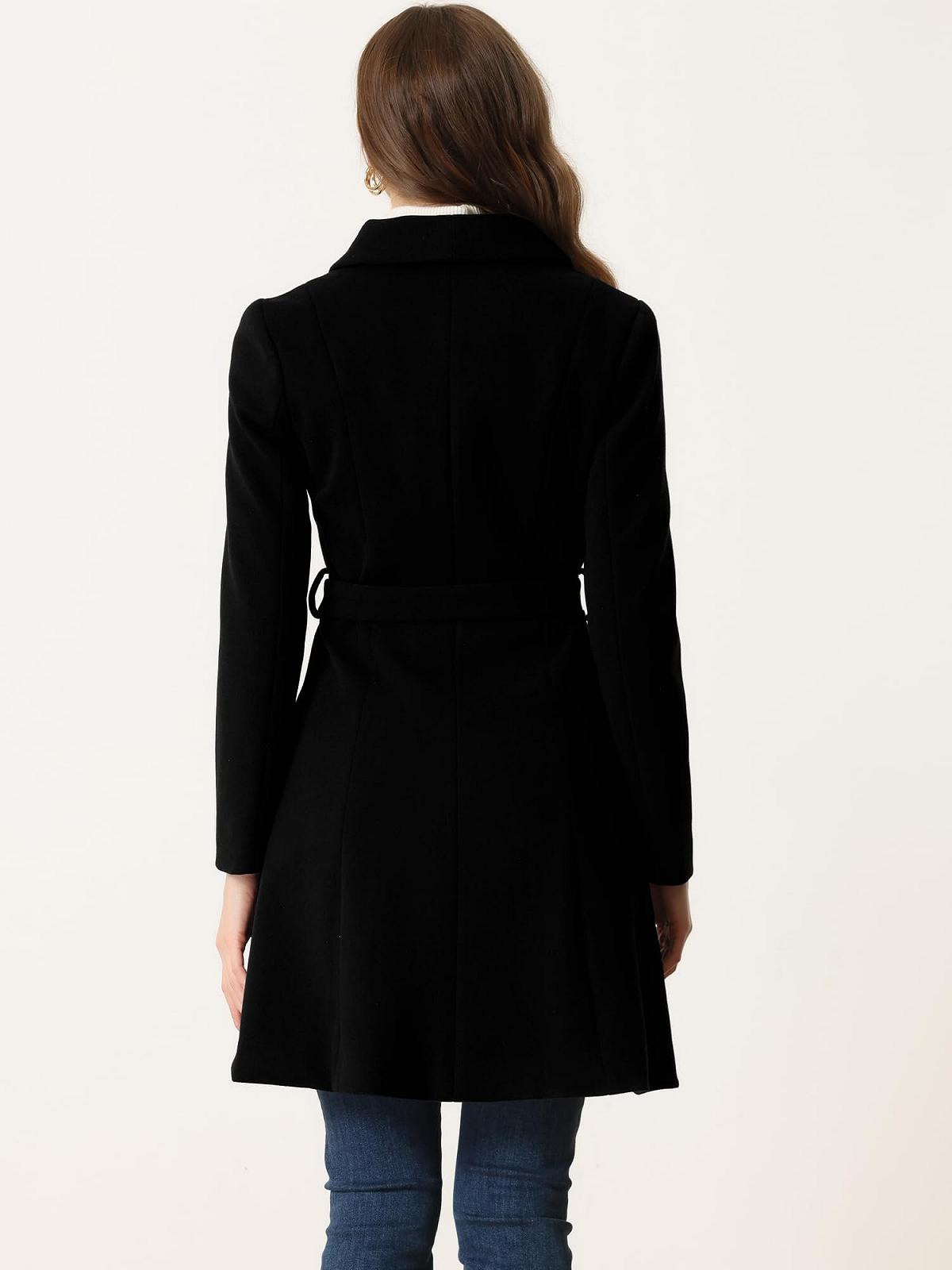 Пальто Allegra K Зимове Двобортне З Плоским Коміром З Поясом Та Кишенями, фото №3