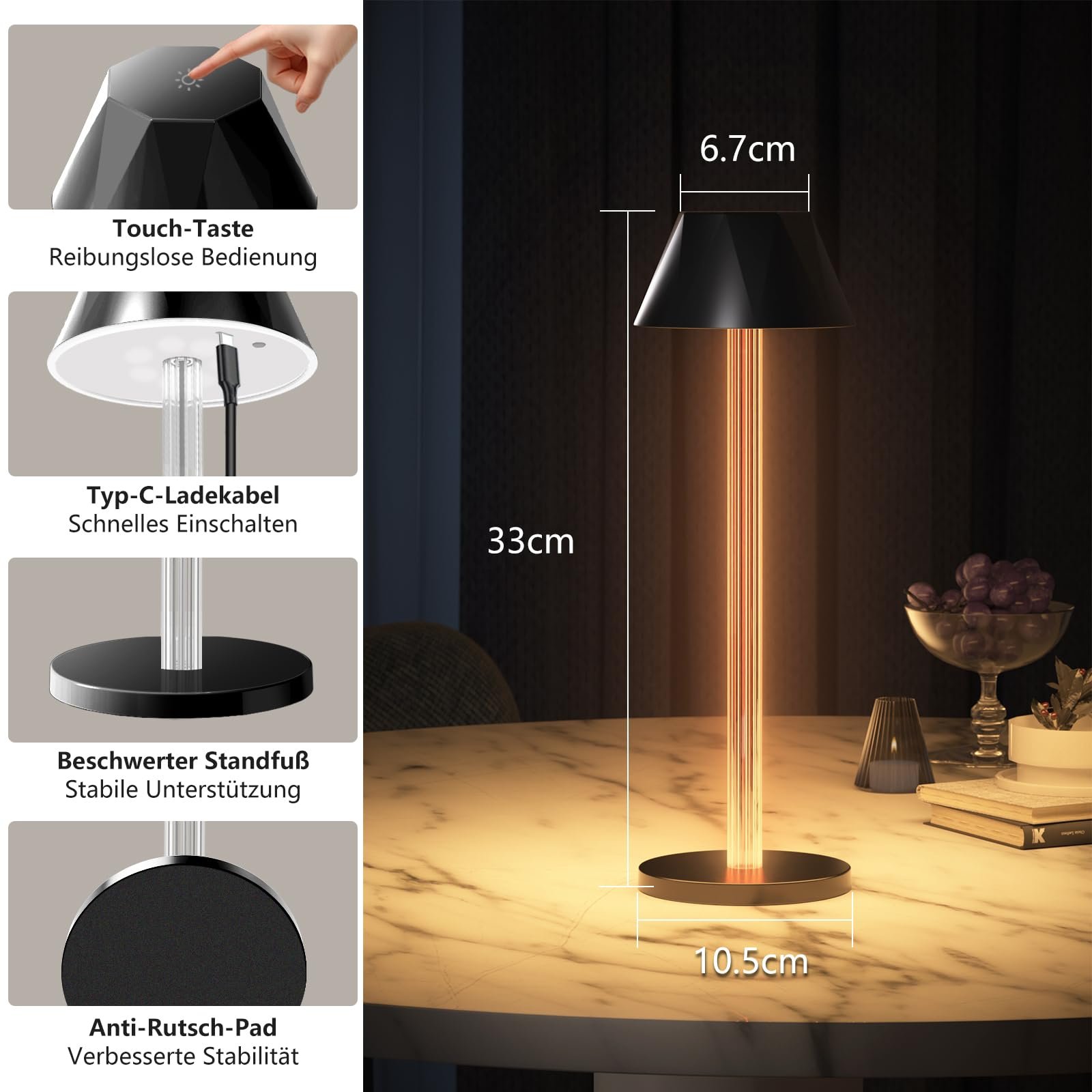 Настільна лампа LED Бездротова Набір з 2 шт 6000 mAh USB-C IPX4, фото №7