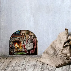 Наклейка на стіну ilka parey wandtattoo-welt Mouse Family on Fireplace Мишача родина біля каміна synthetic.ua - Фото 1
