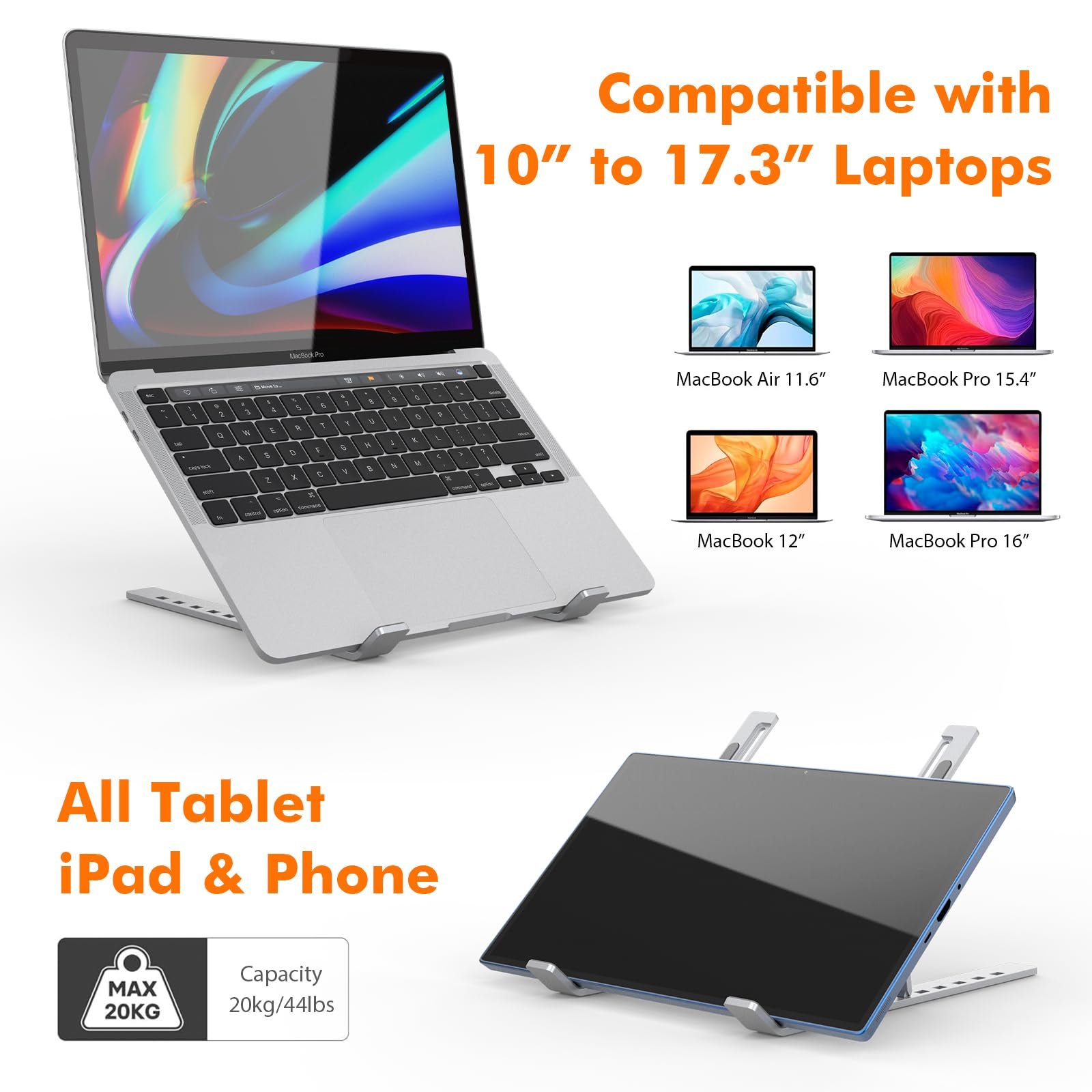 Подставка для ноутбука GRIFEMA GB1054, регулируемая по высоте, портативная подставка с 6 уровнями наклона для ноутбуков и планшетов 10-17,3 дюймов - Серебристый, фото №4 Подставка для ноутбука GRIFEMA GB1054, регулируемая по высоте, портативная подставка с 6 уровнями наклона для ноутбуков и планшетов 10-17,3 дюймов - Серебристый, фото №4