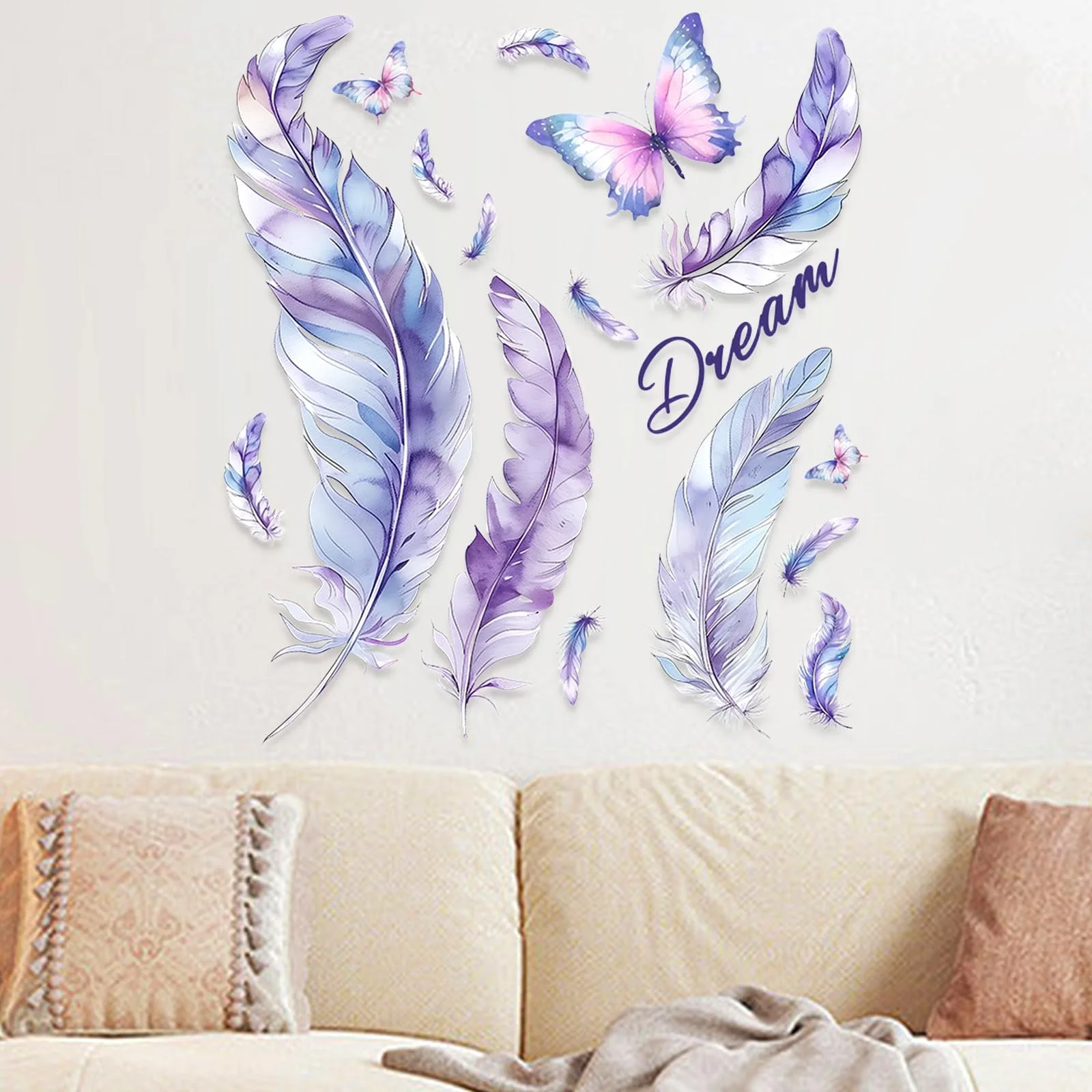 Наклейка на стіну Пір'я та Метелики Самоклеюча Фіолетова, фото №5 Наклейка на стіну Пір'я та Метелики Самоклеюча Фіолетова, фото №5