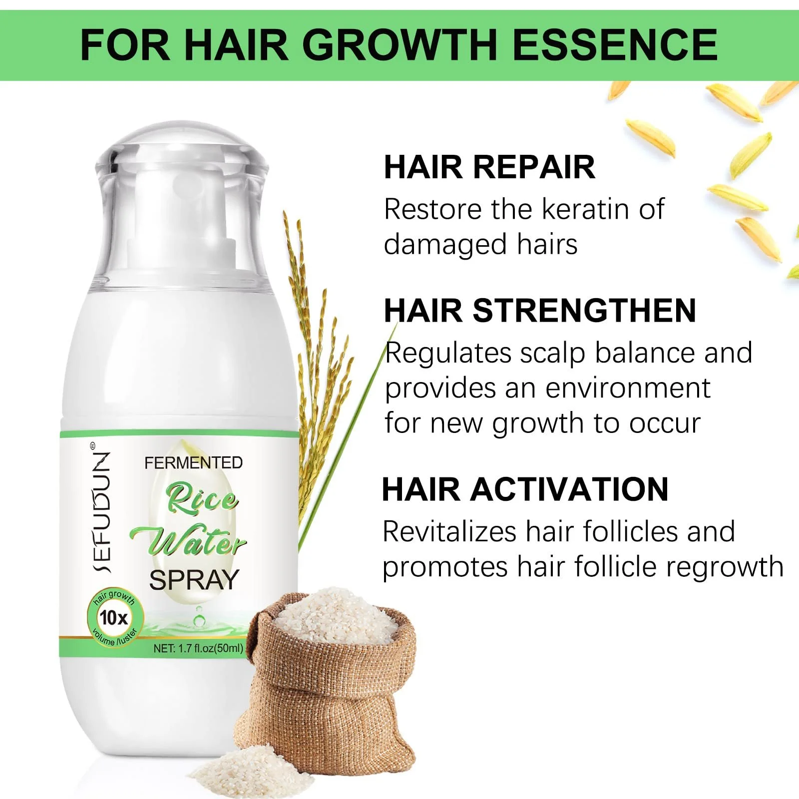 Спрей для росту та відновлення волосся, кондиціонування та зволоження для пошкодженого, сухого, кучерявого або неслухняного волосся, фото №4