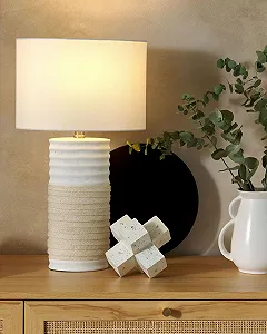 Настільна лампа Beliani Navia Classic Льон/Порцеляна Білий та світло-бежевий synthetic.ua - Фото 1