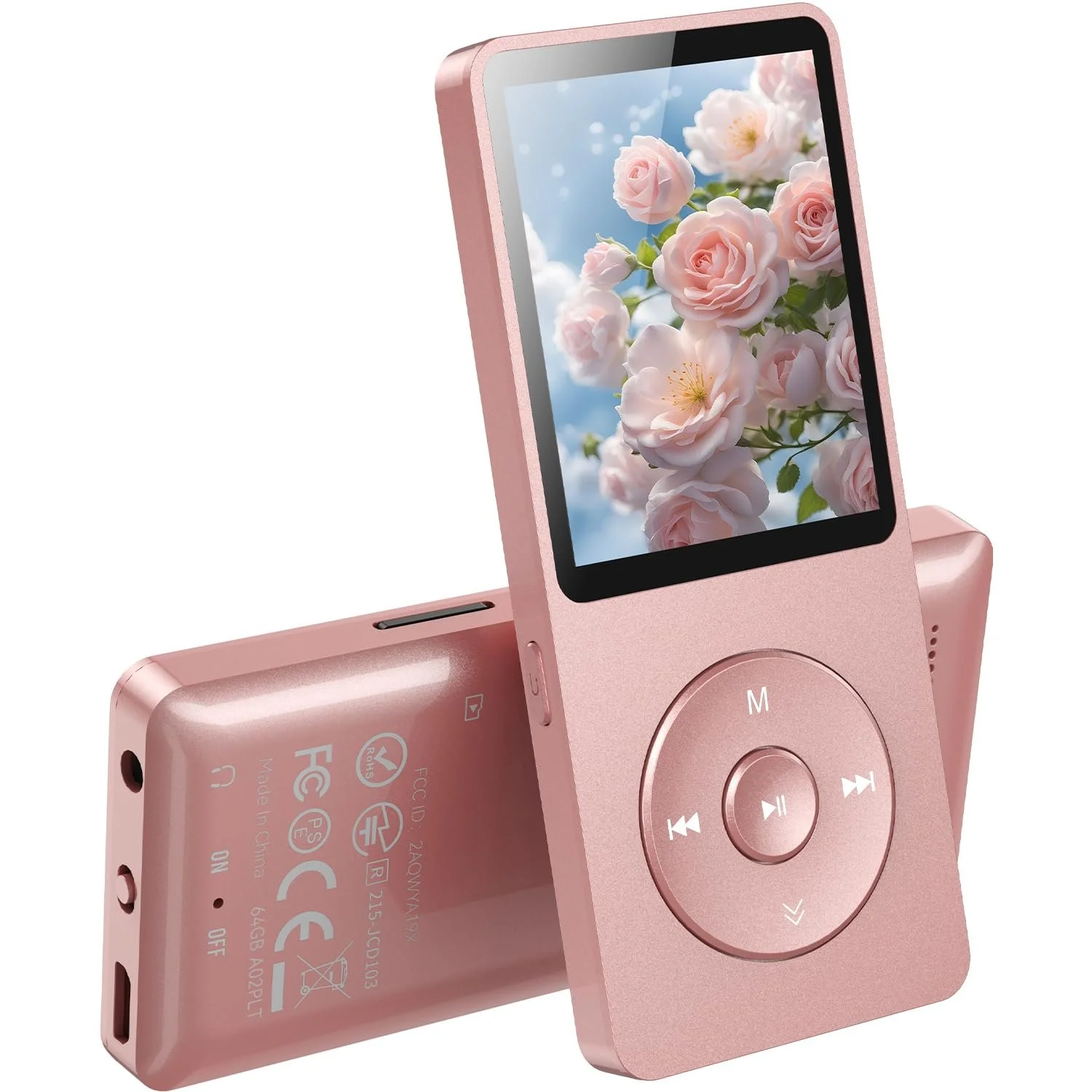MP3-плеєр AGPTEK 64 ГБ Bluetooth 5.3 з динаміком, 40 годин автономної роботи, маленький і класичний спортивний MP3 з екраном 1,8 дюйма, FM-радіо (без навушників), TF-карта до 128 ГБ, рожевий, фото №1