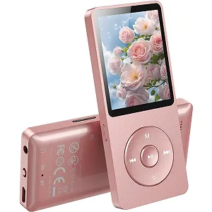 MP3-плеєр AGPTEK 64 ГБ Bluetooth 5.3 з динаміком, 40 годин автономної роботи, маленький і класичний спортивний MP3 з екраном 1,8 дюйма, FM-радіо (без навушників), TF-карта до 128 ГБ, рожевий - Фото 1