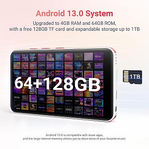 MP3 плеер Oilsky с Bluetooth и WiFi, Android 13.0, 4GB RAM, 4.0-дюймовый HD MP4 плеер с сенсорным экраном и динамиком, 192GB, черный synthetic.ua - Фото 1
