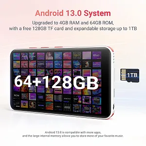 MP3 плеер Oilsky с Bluetooth и WiFi, Android 13.0, 4GB RAM, 4.0-дюймовый HD MP4 плеер с сенсорным экраном и динамиком, 192GB, черный synthetic.ua - Фото 1