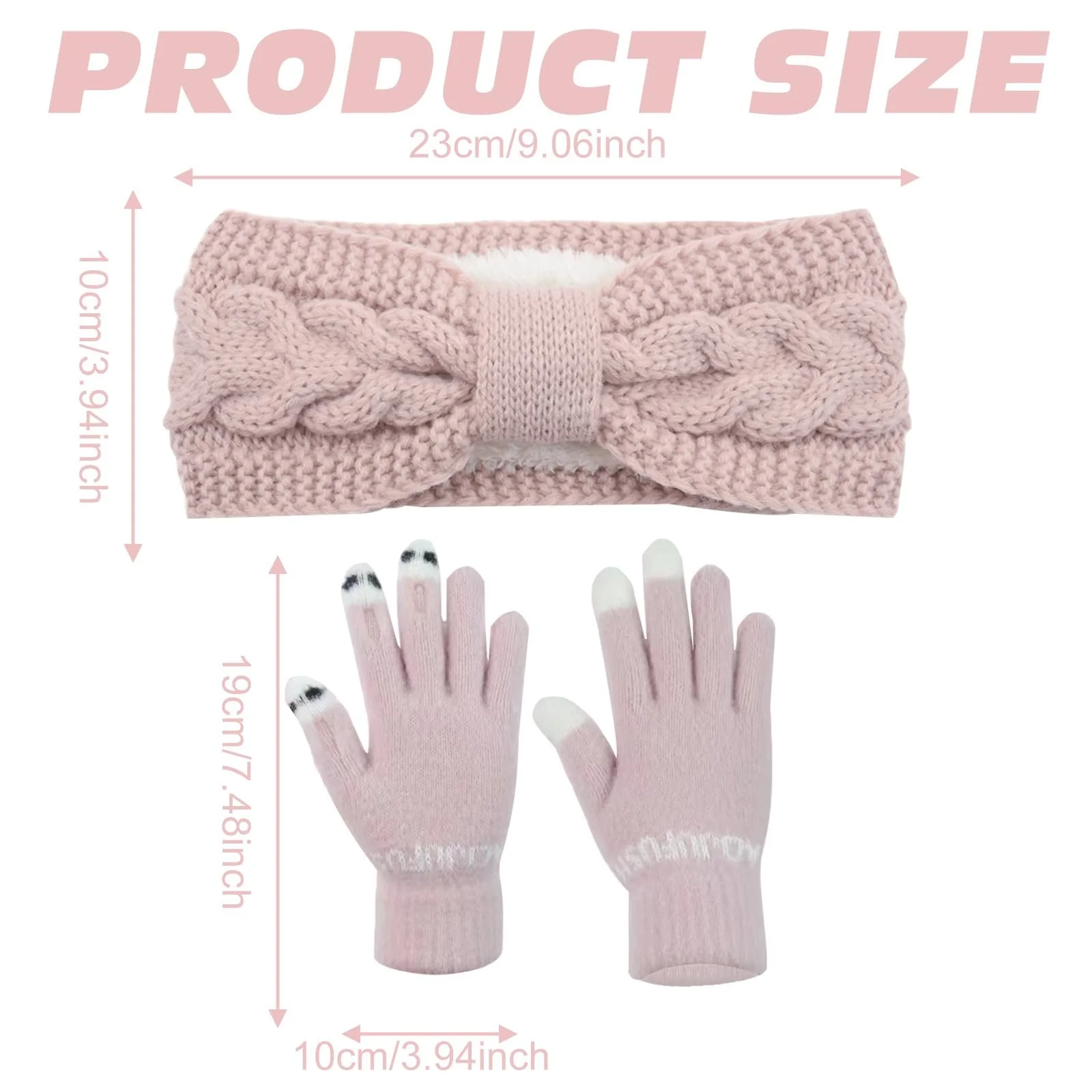 Вязаная Повязка на Голову Женская Эластичная для Согревания Ушей с Перчатками для Спорта Лыжного Осенью и Зимой Розовая, фото №2 Вязаная Повязка на Голову Женская Эластичная для Согревания Ушей с Перчатками для Спорта Лыжного Осенью и Зимой Розовая, фото №2