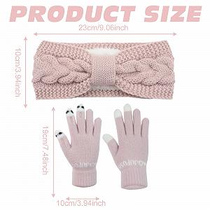 В'язана Пов'язка на Голову Жіноча Еластична для Зігрівання Вух з Рукавичками для Спорту Лижного Восени та Взимку Рожева synthetic.ua - Фото 1