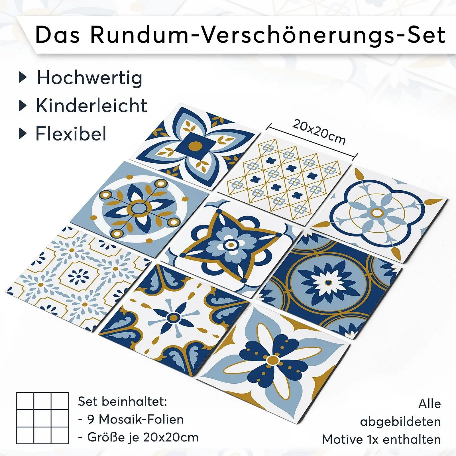 Наклейка на плитку creatisto Візерунчастий бірюзовий орнамент 9 шт 20 x 20 cm Самоклеюча, фото №7