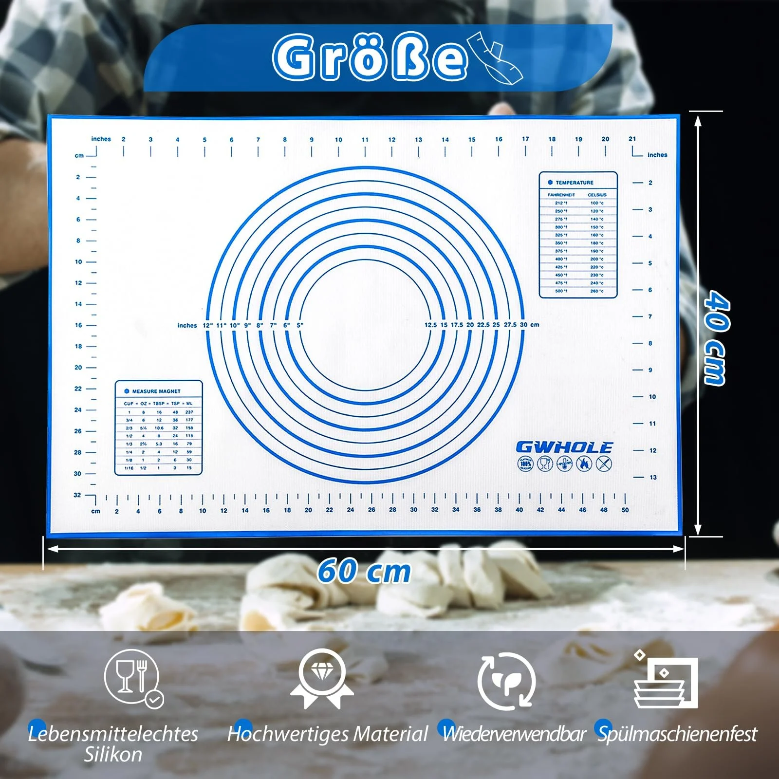 Килимок для випікання GWHOLE 40 x 60 см професійний силіконовий антипригарний термостійкий Блакитний, фото №2 Килимок для випікання GWHOLE 40 x 60 см професійний силіконовий антипригарний термостійкий Блакитний, фото №2