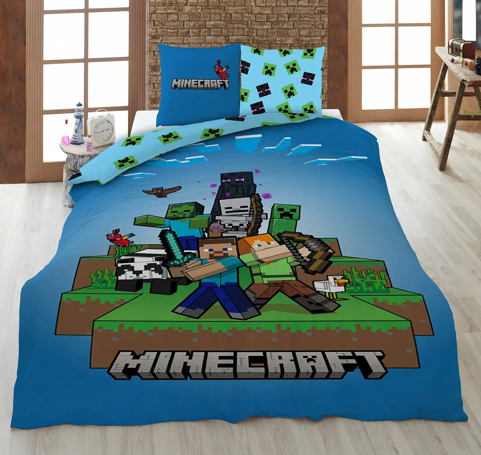 Дитяча постільна білизна AYMAX Minecraft Ready to Survive 135 x 200 см, односпальний розмір, покривало + наволочка 80 x 80 см, мікрофібра, фото №1