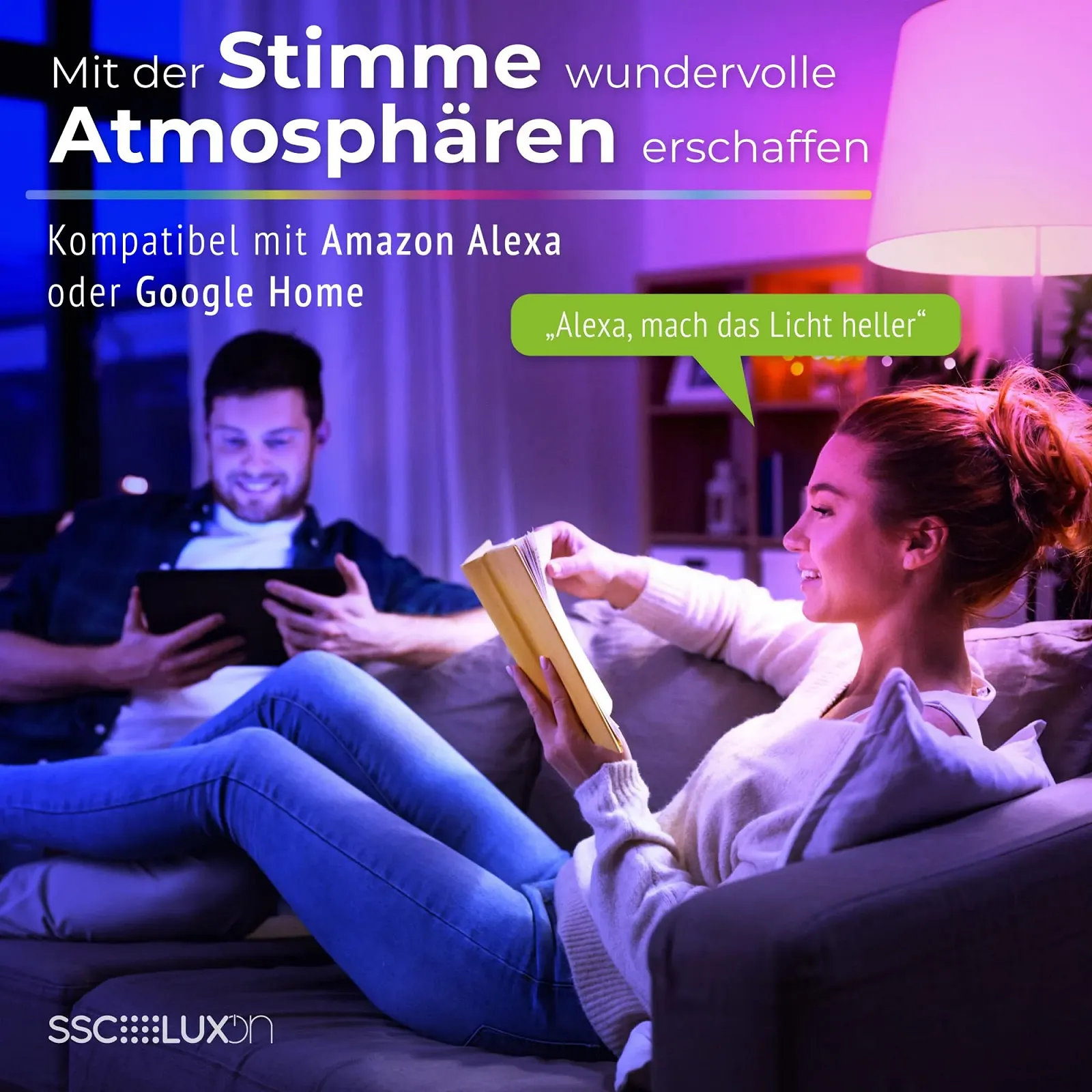 Настільна лампа та торшер SSC-LUXon Aureva 2 шт. Smart WLAN GU10 5 Вт Чорний Золотий, фото №7