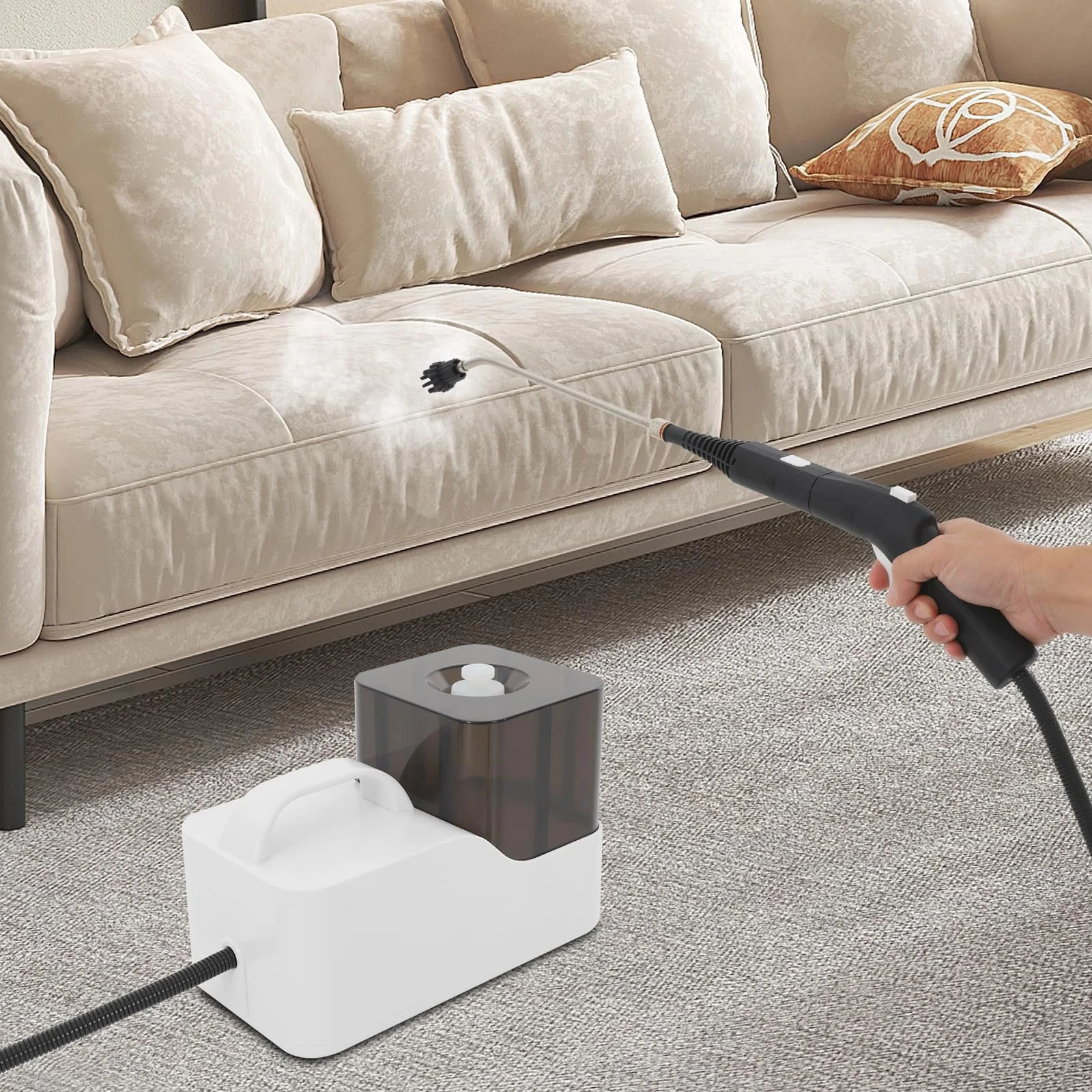 Ручний пароочисник 100-120°C 1.4 л шланг 2.5 м 6 швидкостей з 3 щітками, фото №2