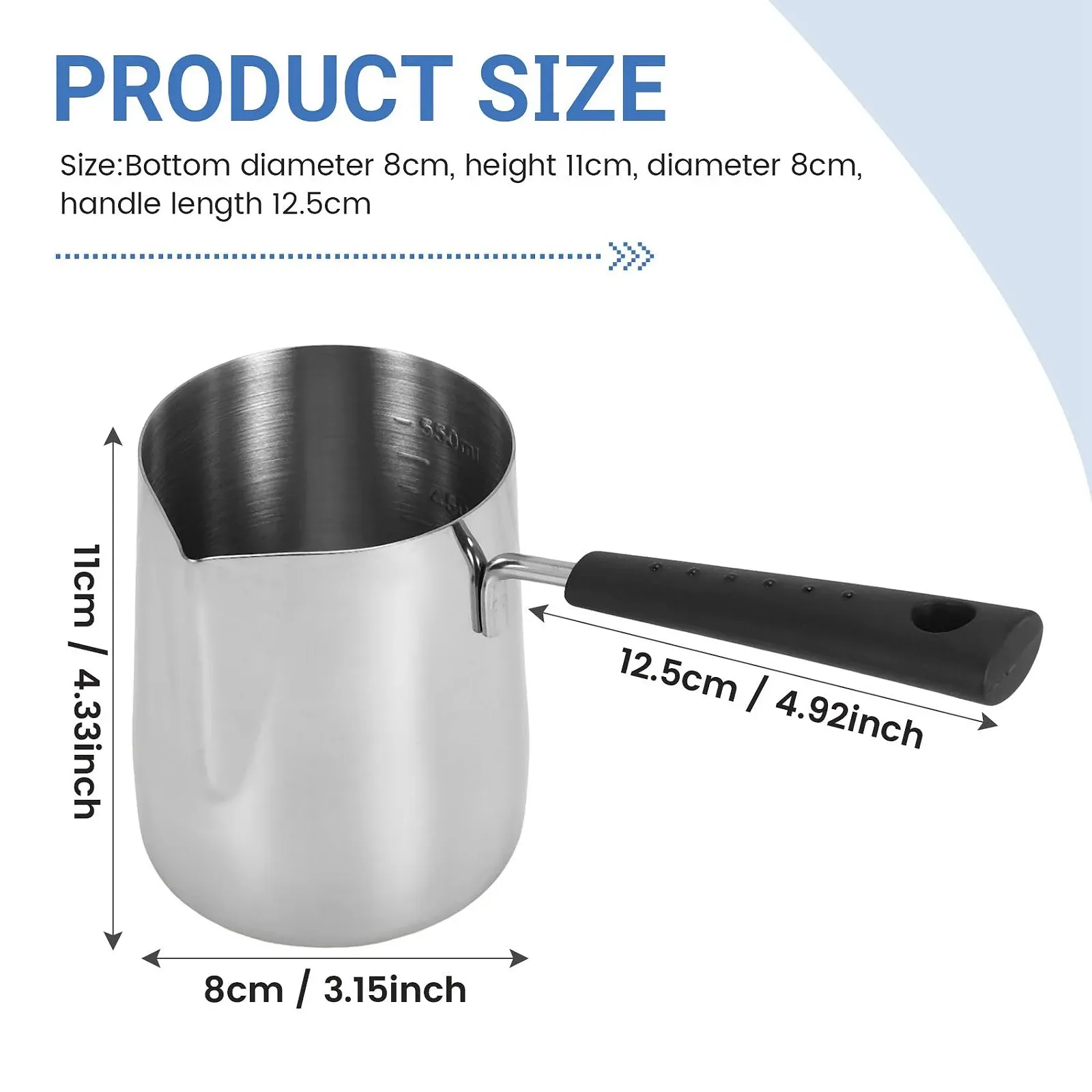 Турка з нержавіючої сталі для кави, молока та підігріву шоколадного масла 600 мл з термостійкою ручкою, фото №8