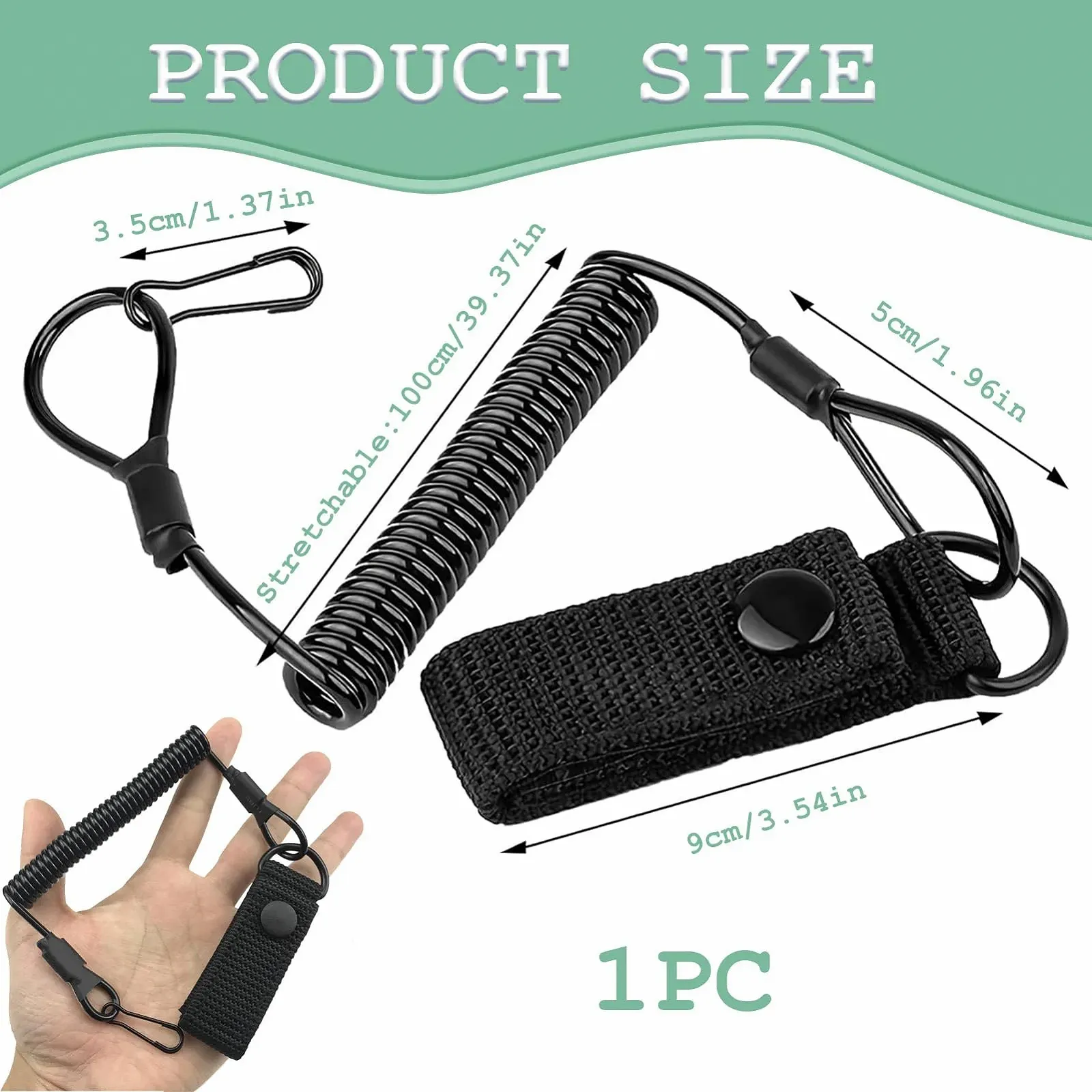 Тактичний брелок-шнурок Еластичний Паракорд Спіральний кабель Регульований до 120 см Чорний, фото №2