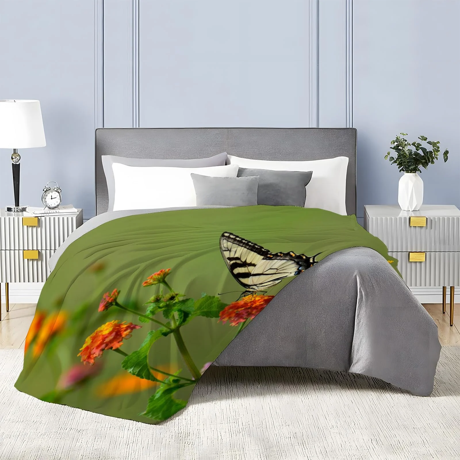 Одеяло loyaltyer Мягкое 150x200 Schmetterling207, Цветы Пушистое Зеленое, фото №4