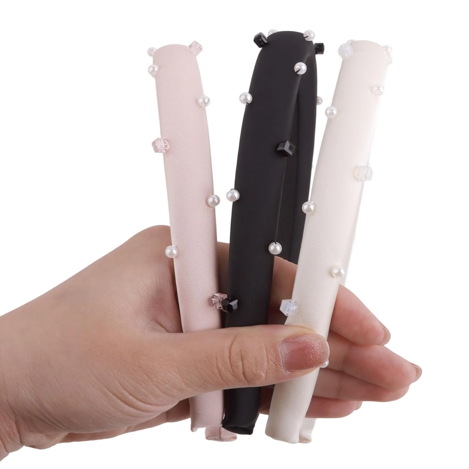 Набір з 3 вузьких обручів для волосся з перлинами, фото №1