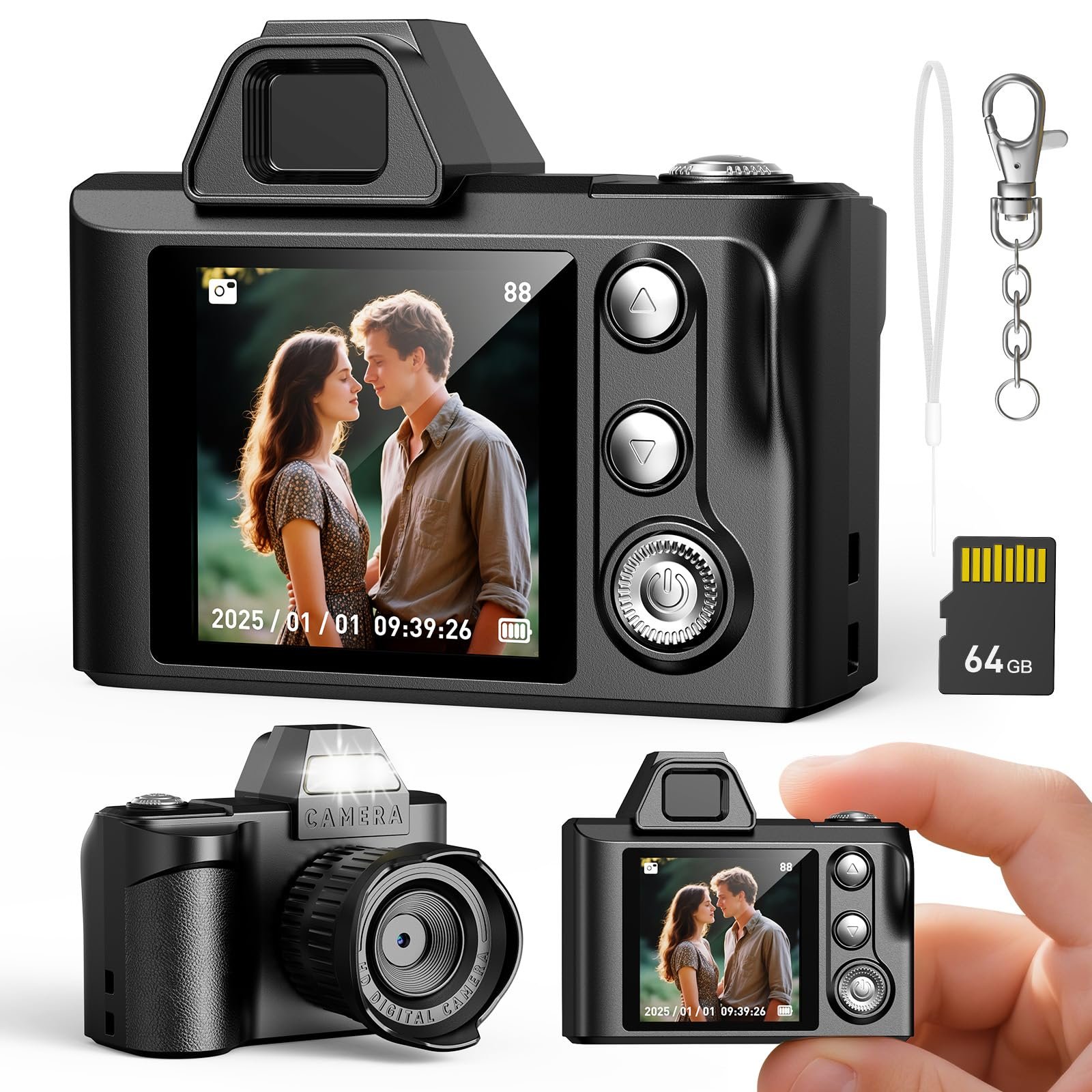 Мини Цифровая Камера-Брелок MaxMango 1.3 Inch 1080P Мини Фотокамера с Памятью 64GB, Черный, фото №1