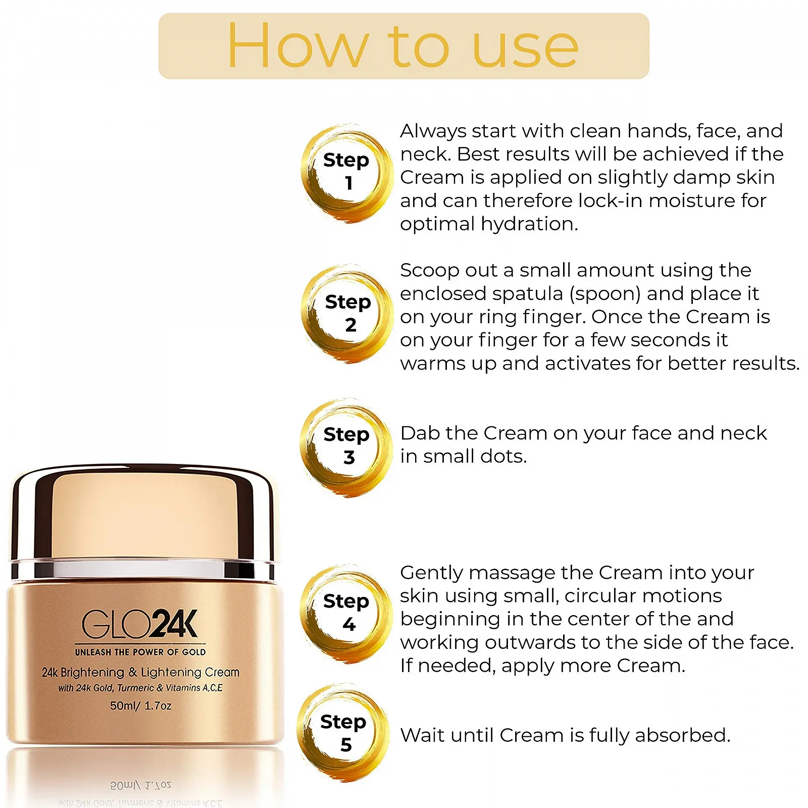 Крем для обличчя GLO24K Brightening Cream 24K Gold Turmeric Vitamins A C E, фото №3 Крем для обличчя GLO24K Brightening Cream 24K Gold Turmeric Vitamins A C E, фото №3