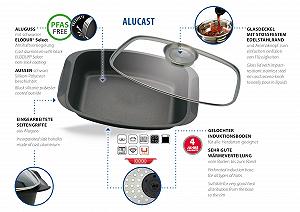 Жаровня ELO Alucast 32 см со стеклянной крышкой и арома-ручкой антипригарное покрытие ELODUR Select для индукции черная synthetic.ua - Фото 1