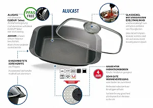 Жаровня ELO Alucast 32 см со стеклянной крышкой и арома-ручкой антипригарное покрытие ELODUR Select для индукции черная synthetic.ua - Фото 1