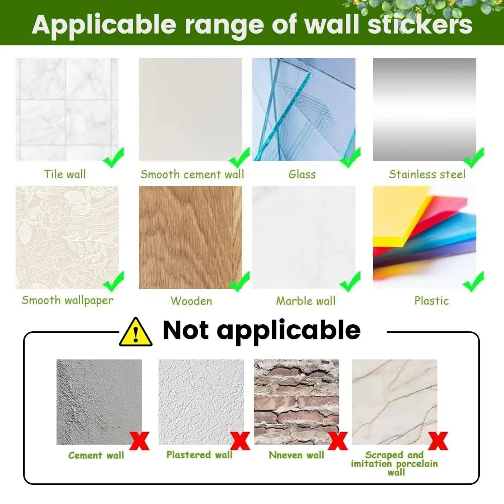 Наклейка на стіну Рослини 4 штуки Реалістичні зелені Самоклеючі Водонепроникні, фото №5