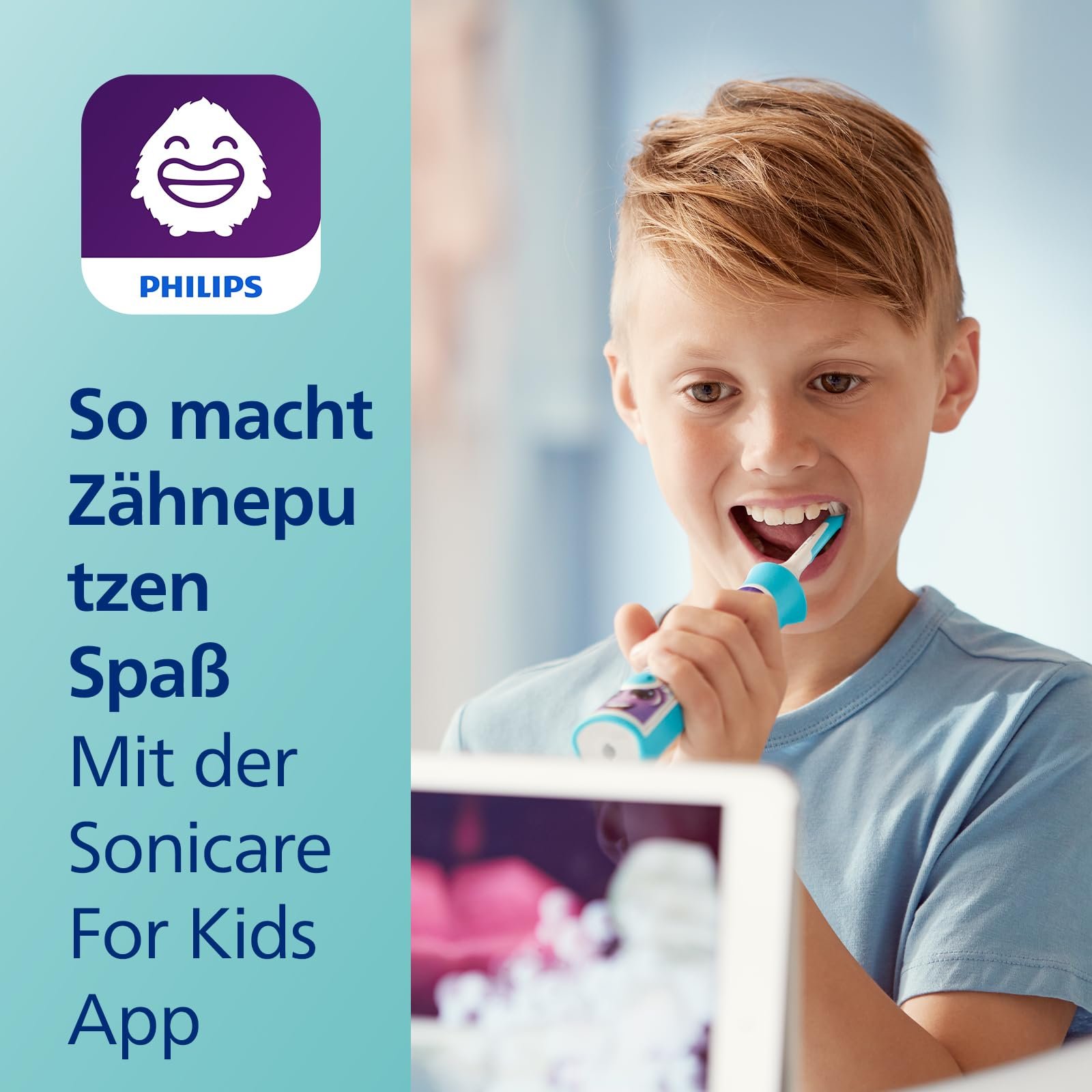 Зубная электрощетка Philips Sonicare For Kids HX6322 / 04 звуковая детская мягкая чистка бирюзовая, фото №5