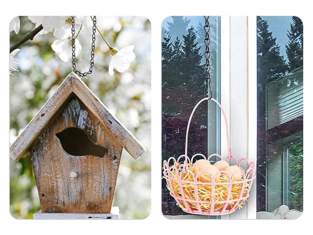 Ланцюжки для підвісних кошиків Набір 12 шт. Металеві з гачками 50 см Чорний, фото №4