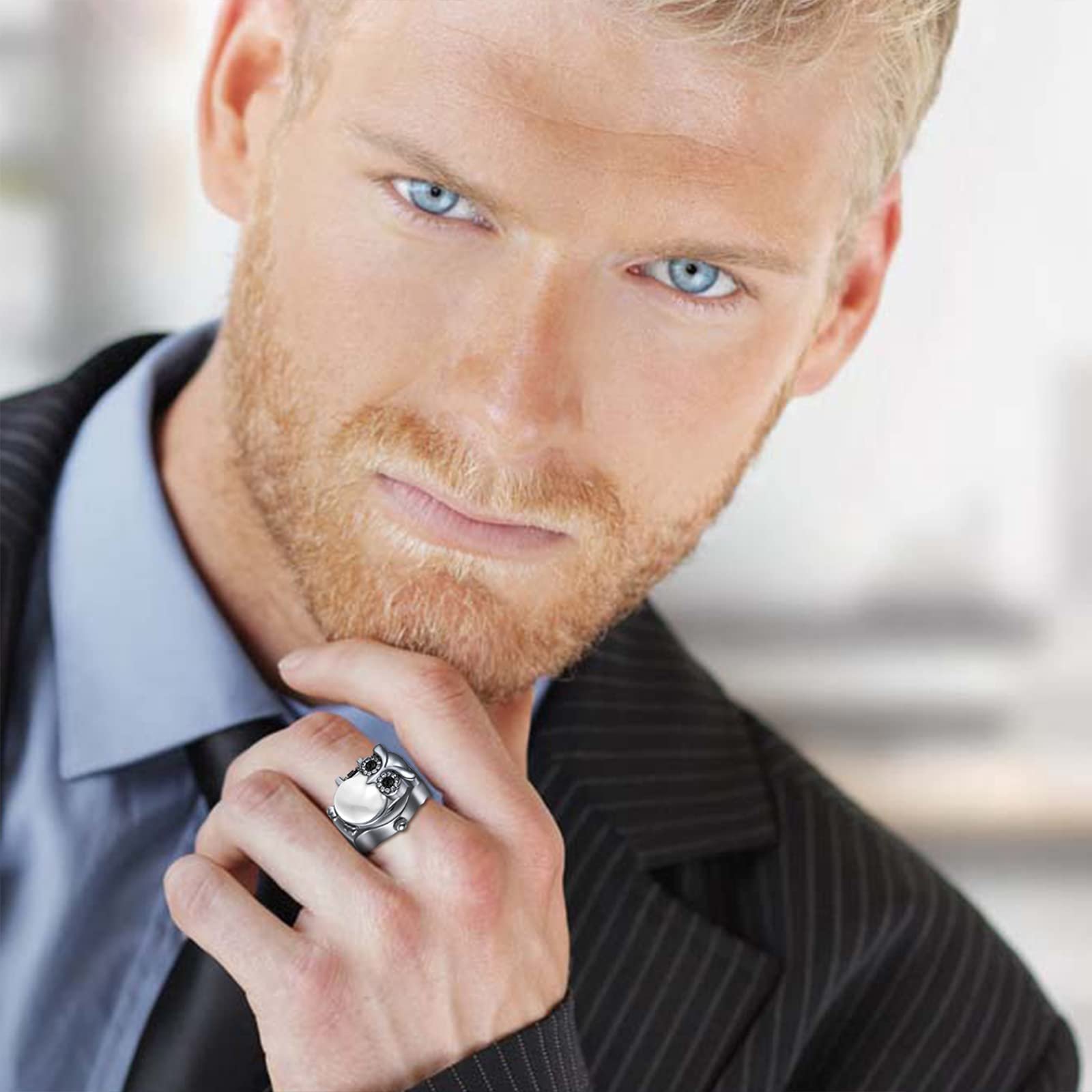 Кольцо-часы JewelryWe Женские Аналоговые Кварцевые Часы-кольцо Эластичное Кольцо из нержавеющей стали Декоративная сова Белый Черный Красный, фото №5