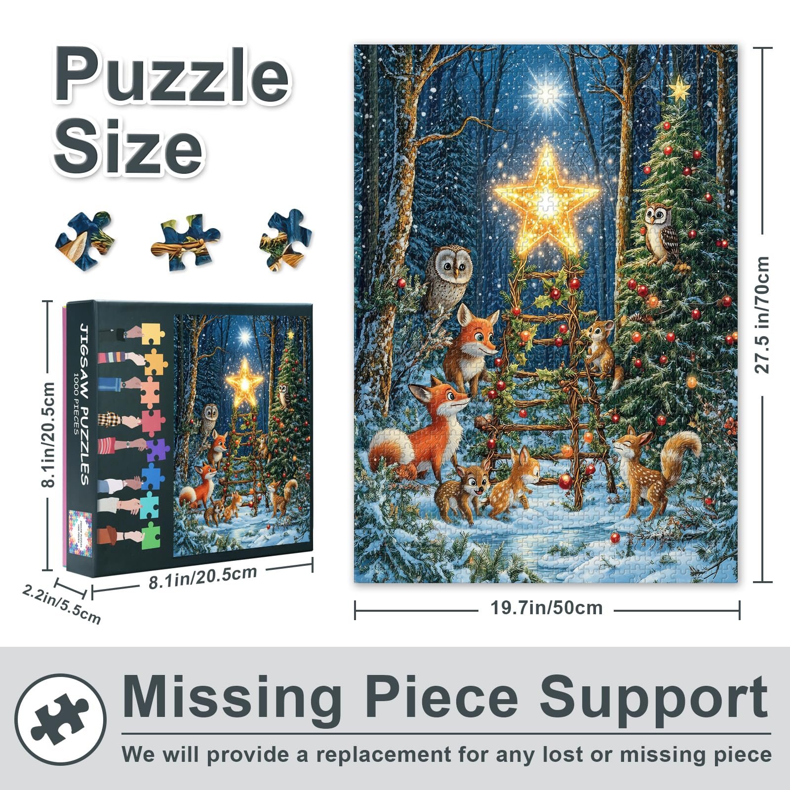 Пазл Зимовий ліс із тваринами та ялинкою 1000 елементів 50,5 x 70,5 см, фото №3