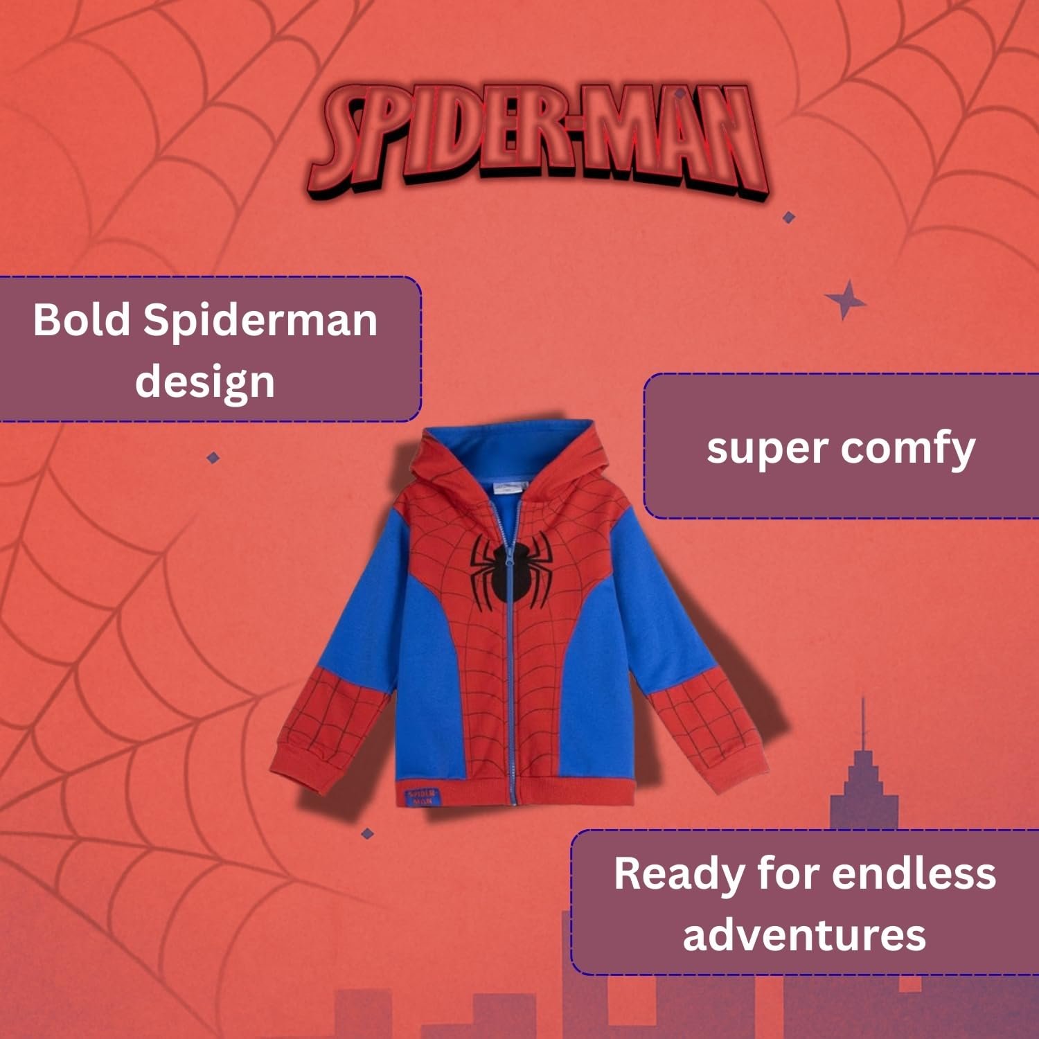 Худі Marvel Людина-павук Дитячий худі Бавовняна толстовка на блискавці, фото №6