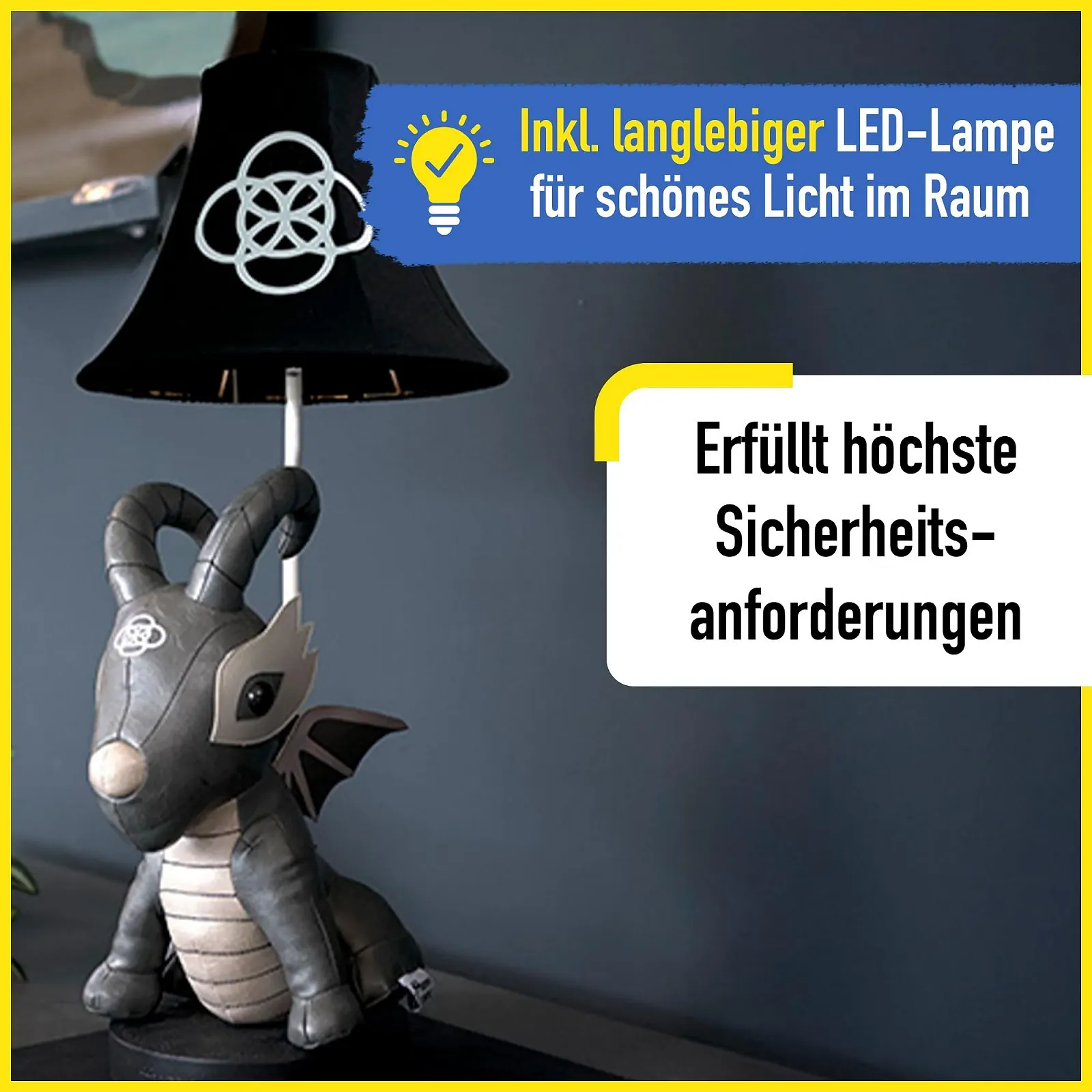 Настільна лампа Happy Lamps Black Dragon LED 58 см веганська шкіра Чорний, фото №4