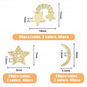 Набір страз для нігтів 16 стилів, сплав, платина/світле золото, зірки, місяць, 3D прикраси synthetic.ua - Фото 1