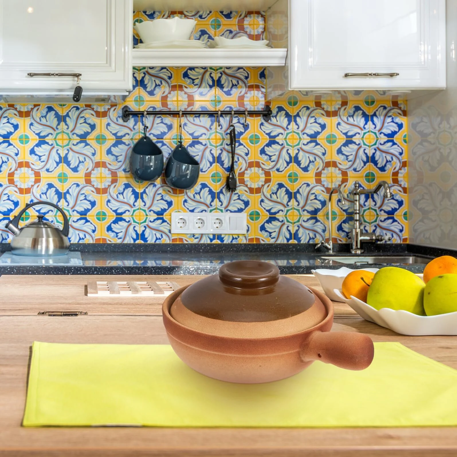 Глиняный горшок Traditional Clay Pot с крышкой керамический 850 мл с боковой ручкой жаропрочный, фото №5