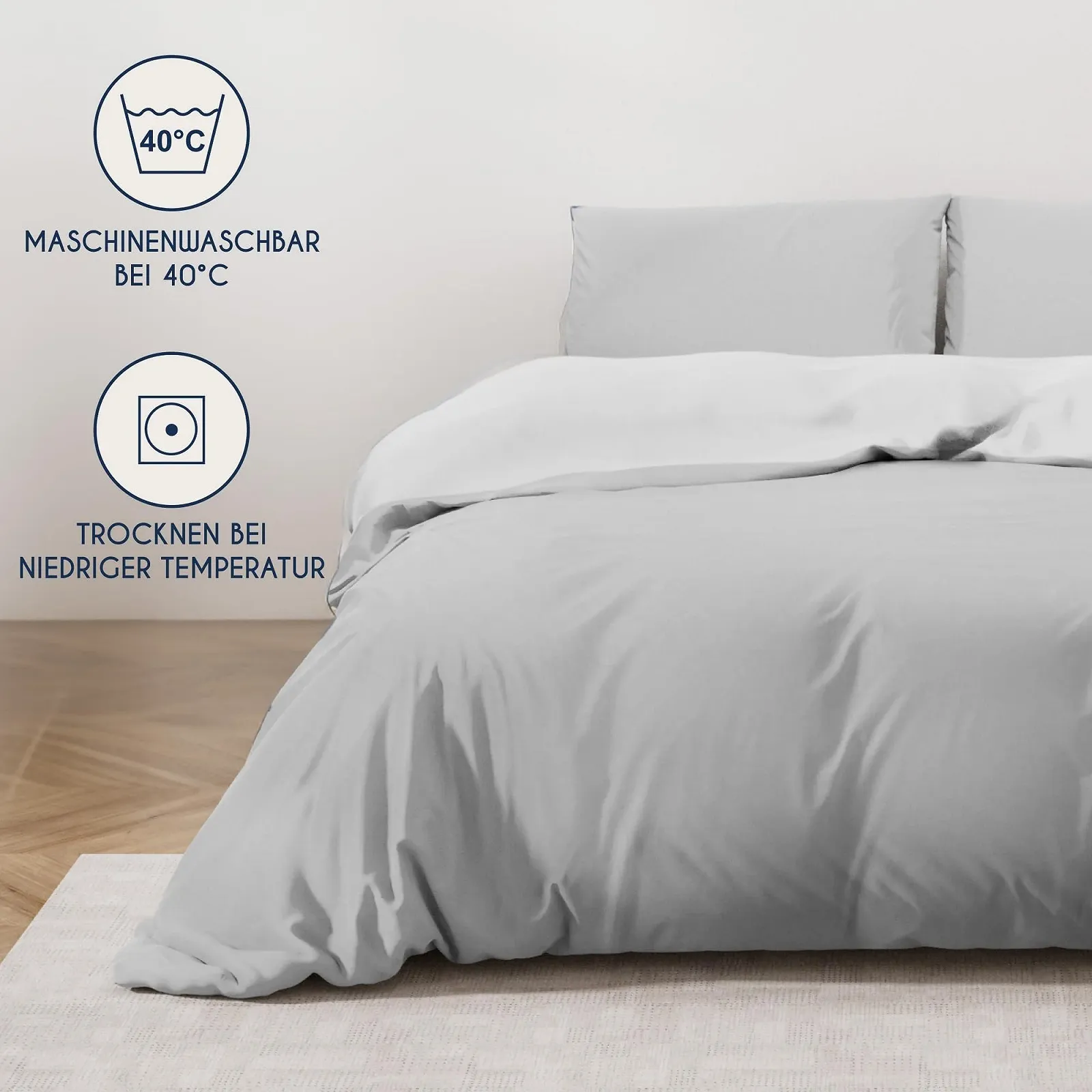 Комплект постельного белья Dreamzie 200 x 200 см с 2 наволочками 50 x 70 см Светло-серый/Белый, фото №5