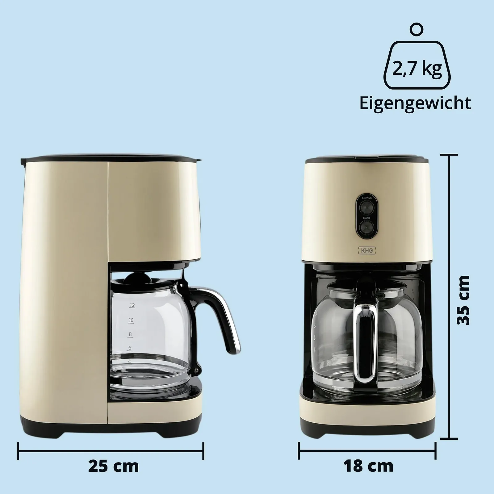 Капельная кофеварка KHG Retro KA-185 CE 1.5 л 12 чашек нержавеющая сталь/пластик кремовая, фото №3