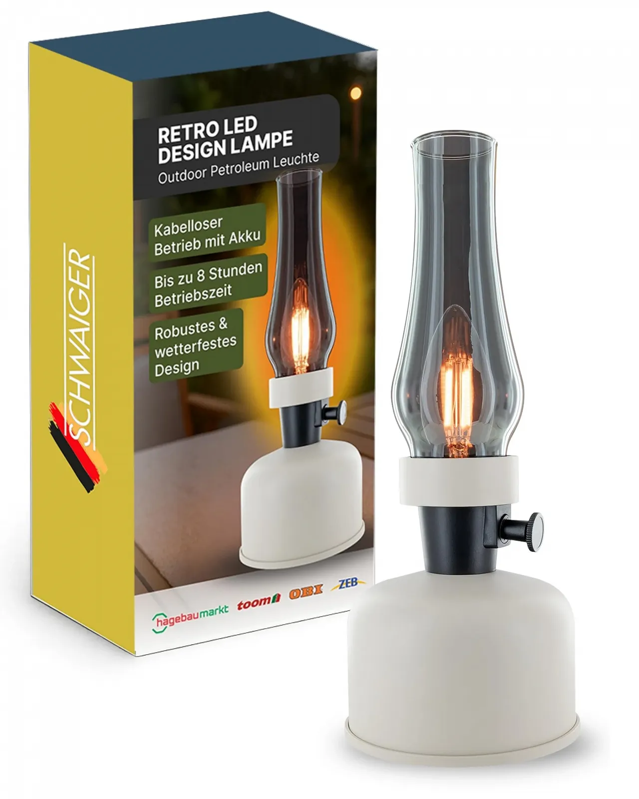 Настільна лампа SCHWAIGER Retro LED Petroleum Look Wireless 2 x 2000 мАг Dimmer Бежева, фото №1