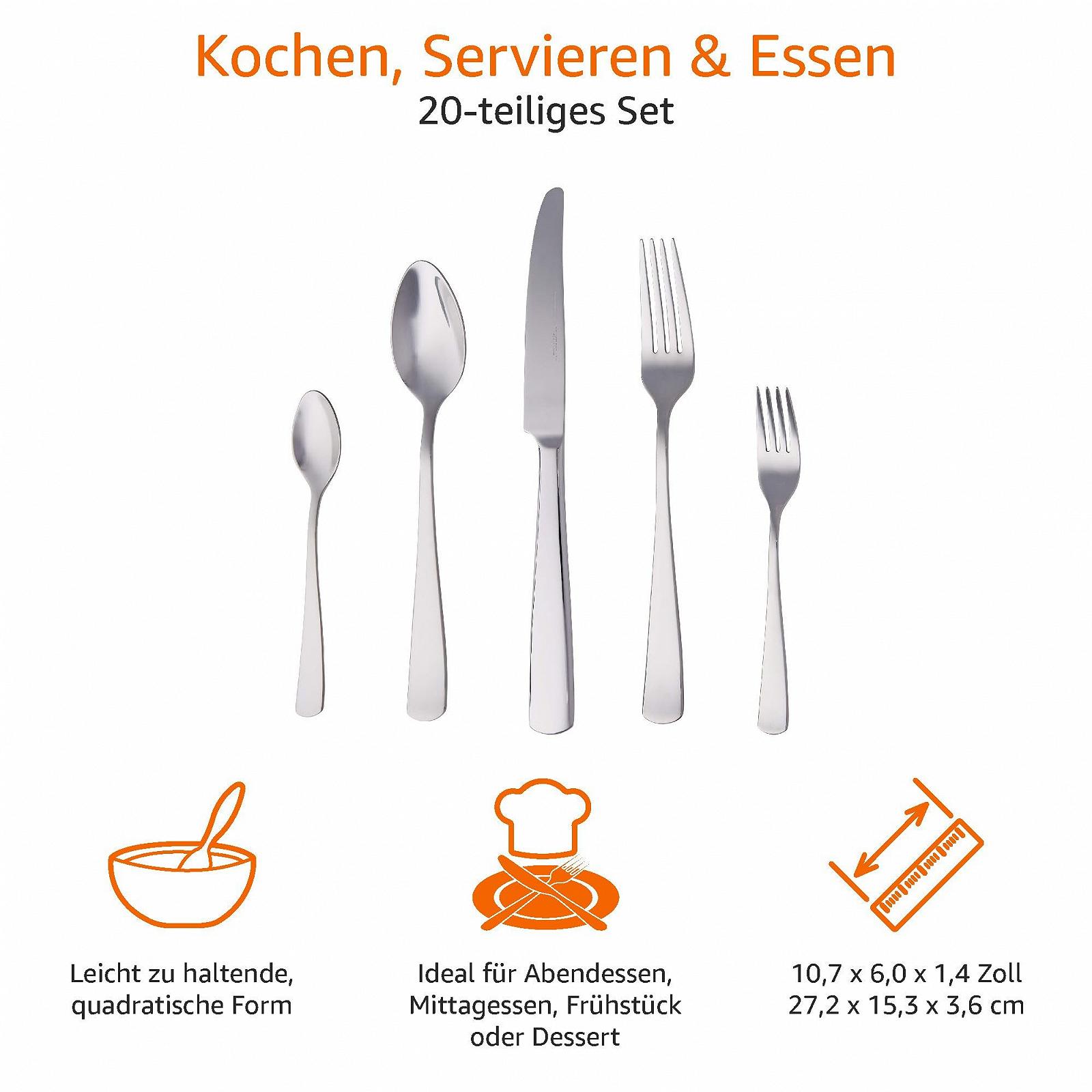 Набор столовых приборов Amazon Basics Square Rim из нержавеющей стали, 20 предметов, на 4 персоны, фото №4 Набор столовых приборов Amazon Basics Square Rim из нержавеющей стали, 20 предметов, на 4 персоны, фото №4