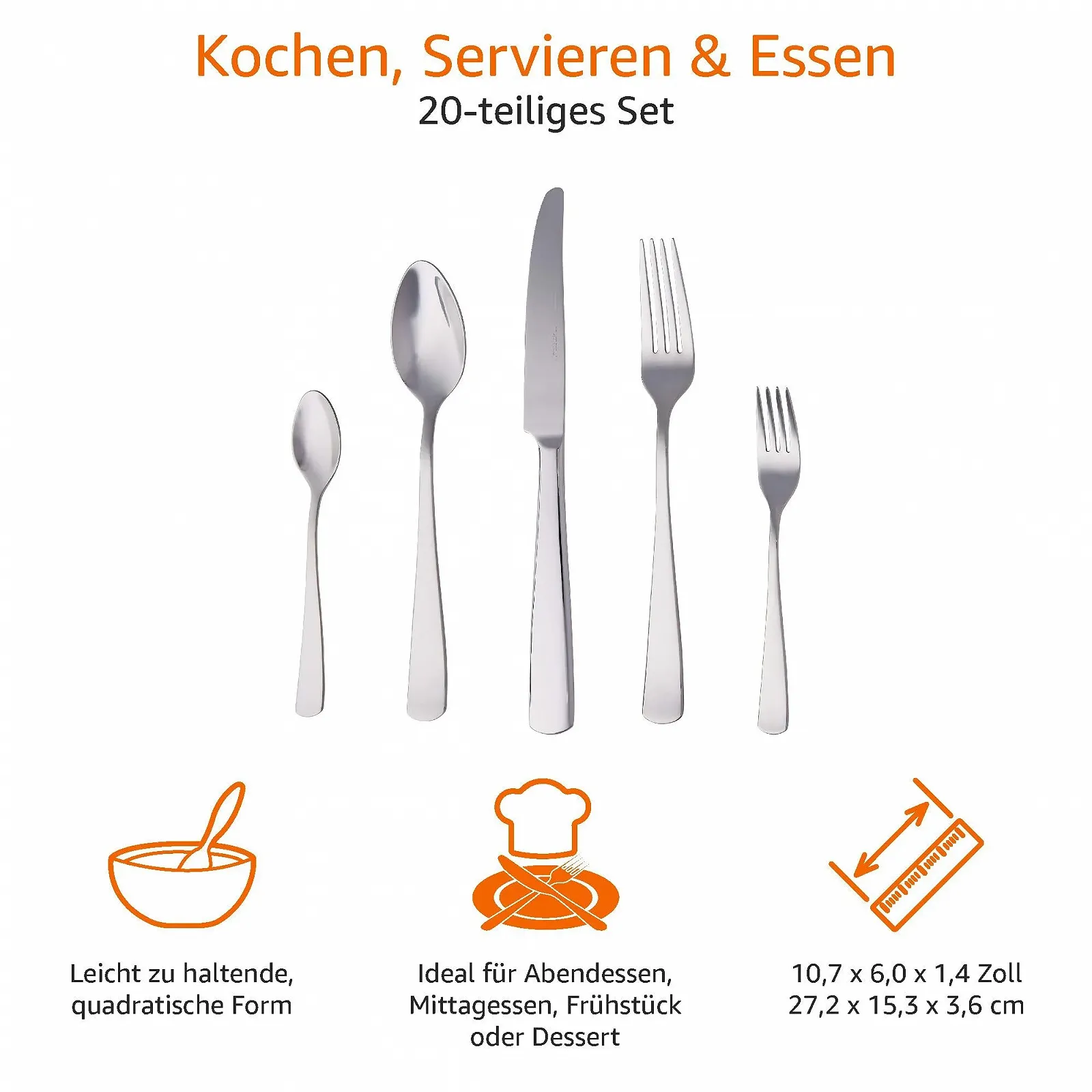 Набор столовых приборов Amazon Basics Square Rim из нержавеющей стали, 20 предметов, на 4 персоны, фото №4 Набор столовых приборов Amazon Basics Square Rim из нержавеющей стали, 20 предметов, на 4 персоны, фото №4