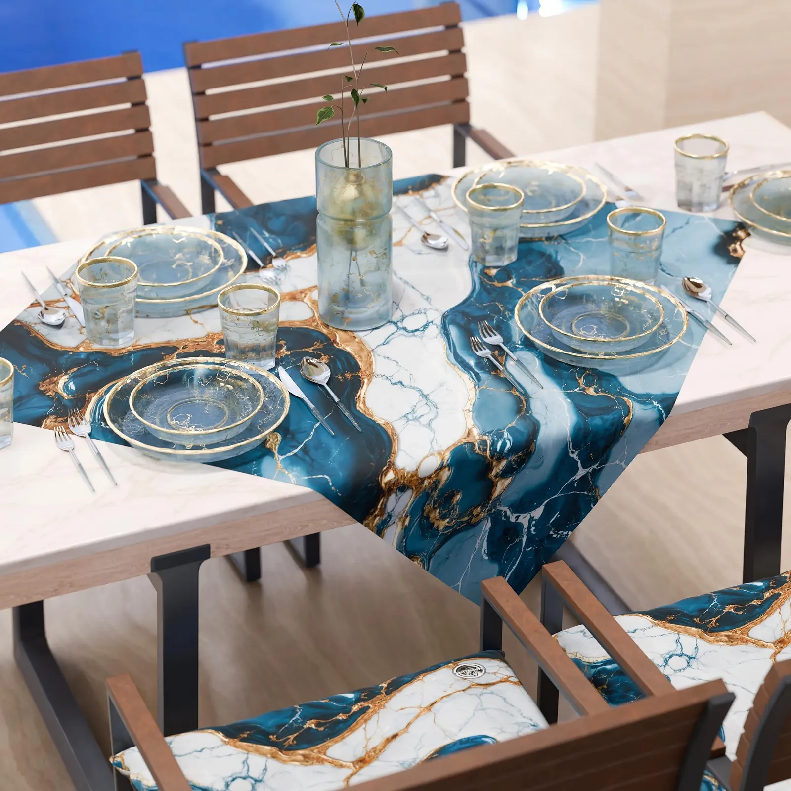 Скатертина PETTI Artigiani Italiani Modern з ефектом мармуру 90 x 90 cm Синя, фото №1