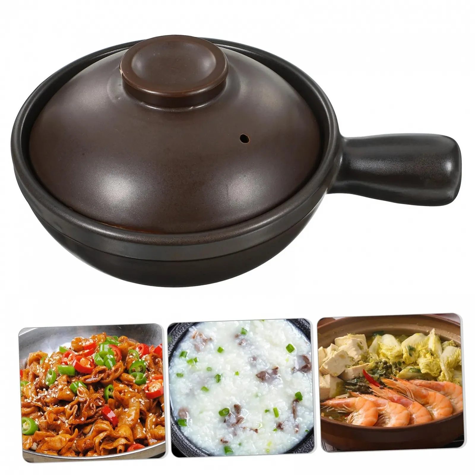 Горшок INOOMP керамический с крышкой из термостойкой литиевой керамики с одной ручкой для газовых плит, фото №6