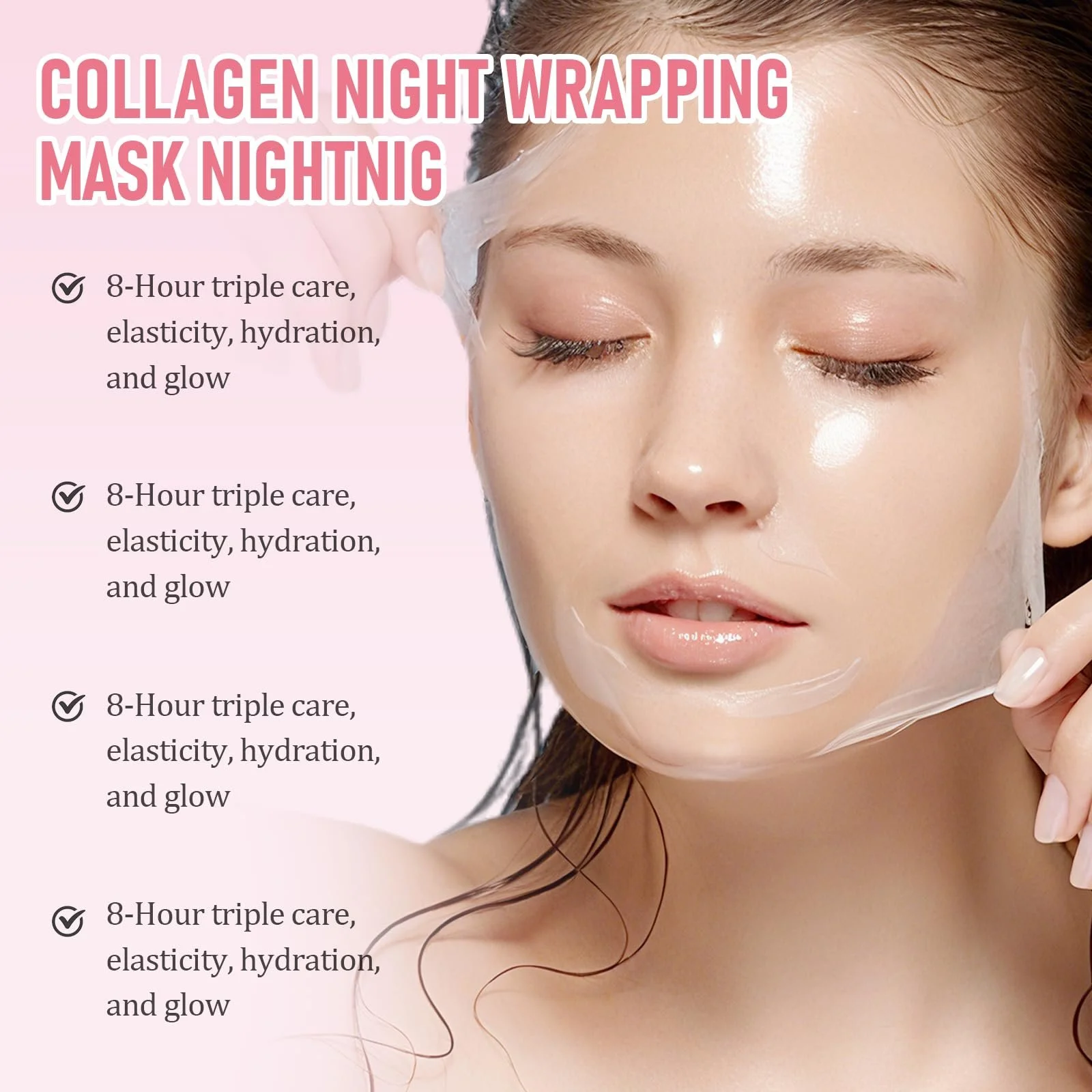 Маска Колагенова з вітаміном Е для обличчя, маска для обличчя проти зморшок, глибоко зволожуюча, фото №5