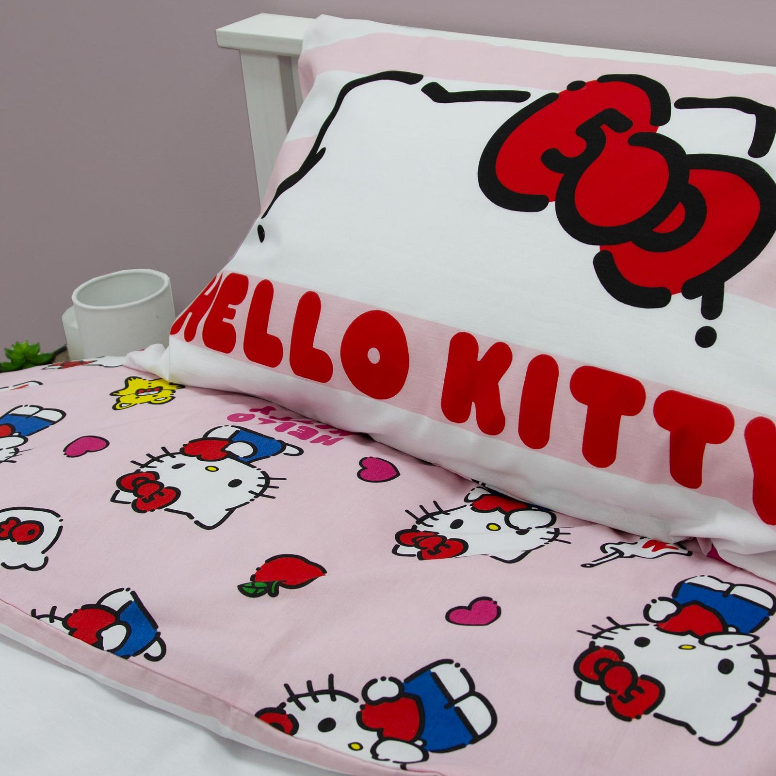 Комплект постільної білизни (1 наволочка, 1 підковдра) Hello Kitty Рожевий/Білий, фото №7