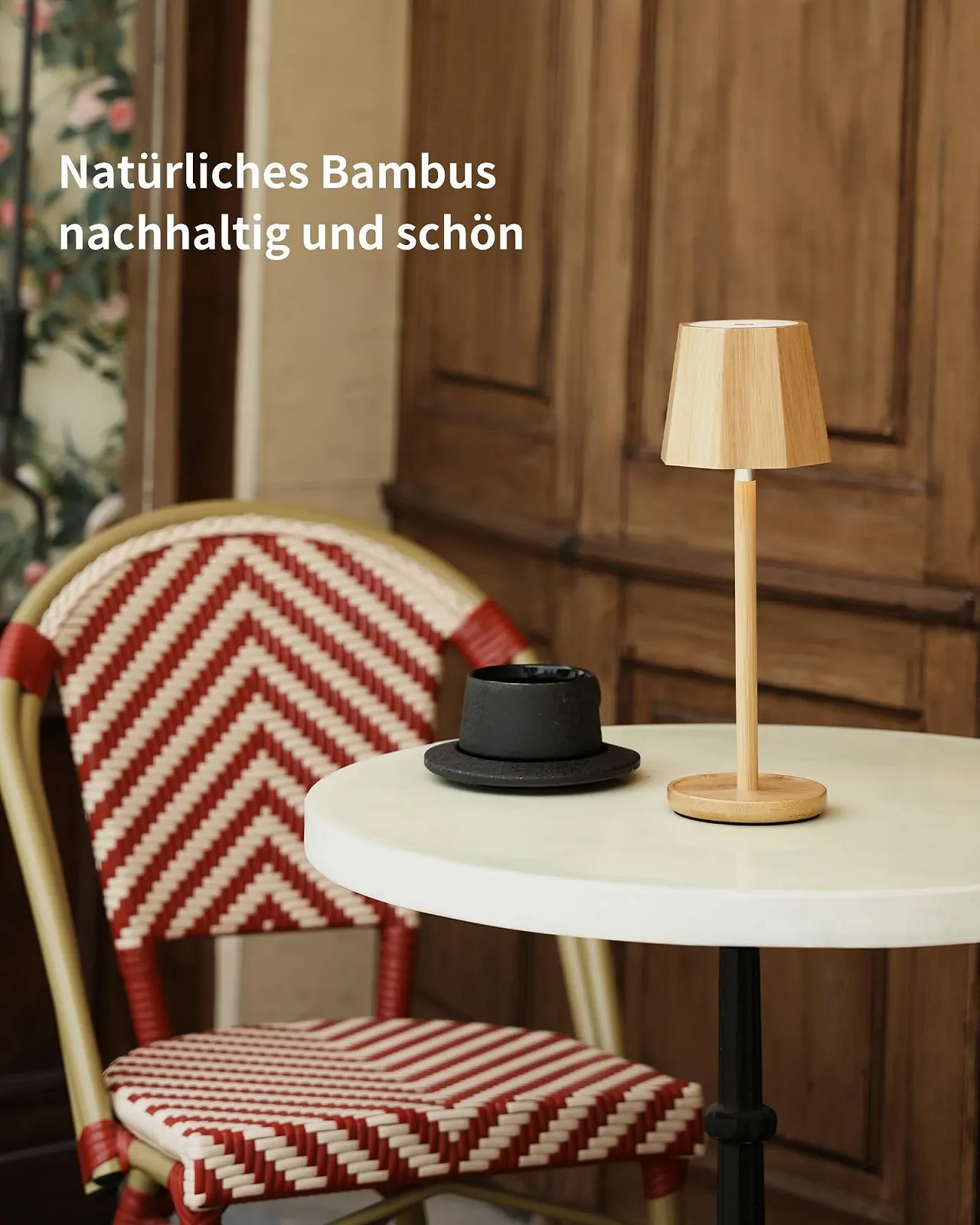 Настільна лампа LED Vintage Bamboo Boho бездротова сенсорна IP54 5200 mAh Дерев'яна, фото №7