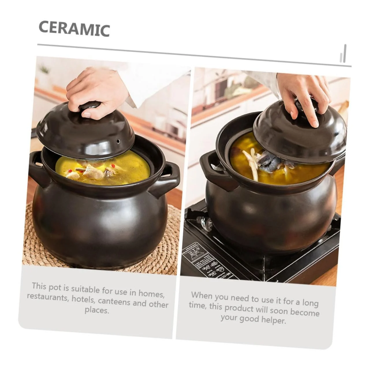 Керамическая кастрюля Gatuida Мини Жаростойкая Черная, фото №2